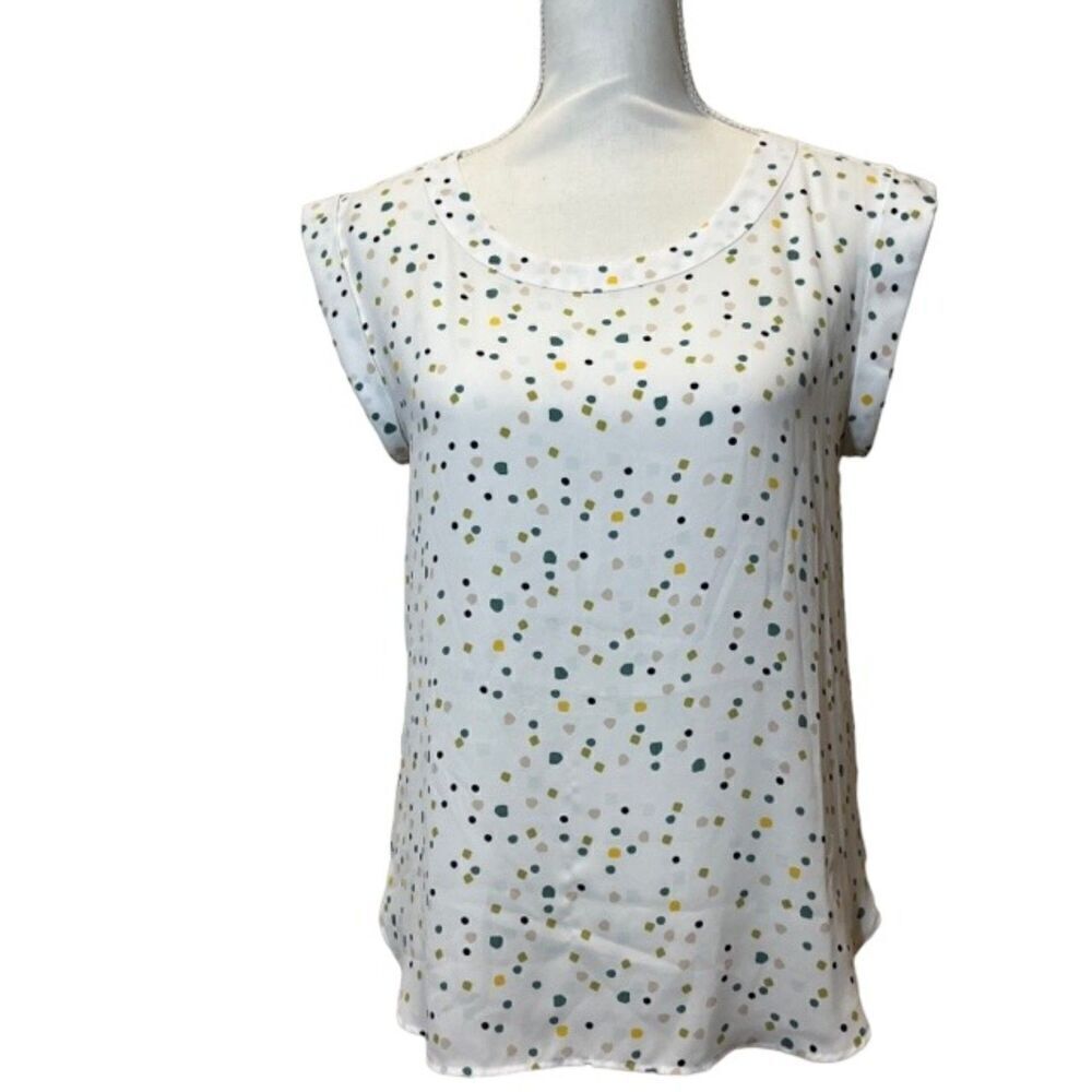 Ann Taylor Confetti‎ Blouse with Capped Sleeves White with Multi Colors Size XS